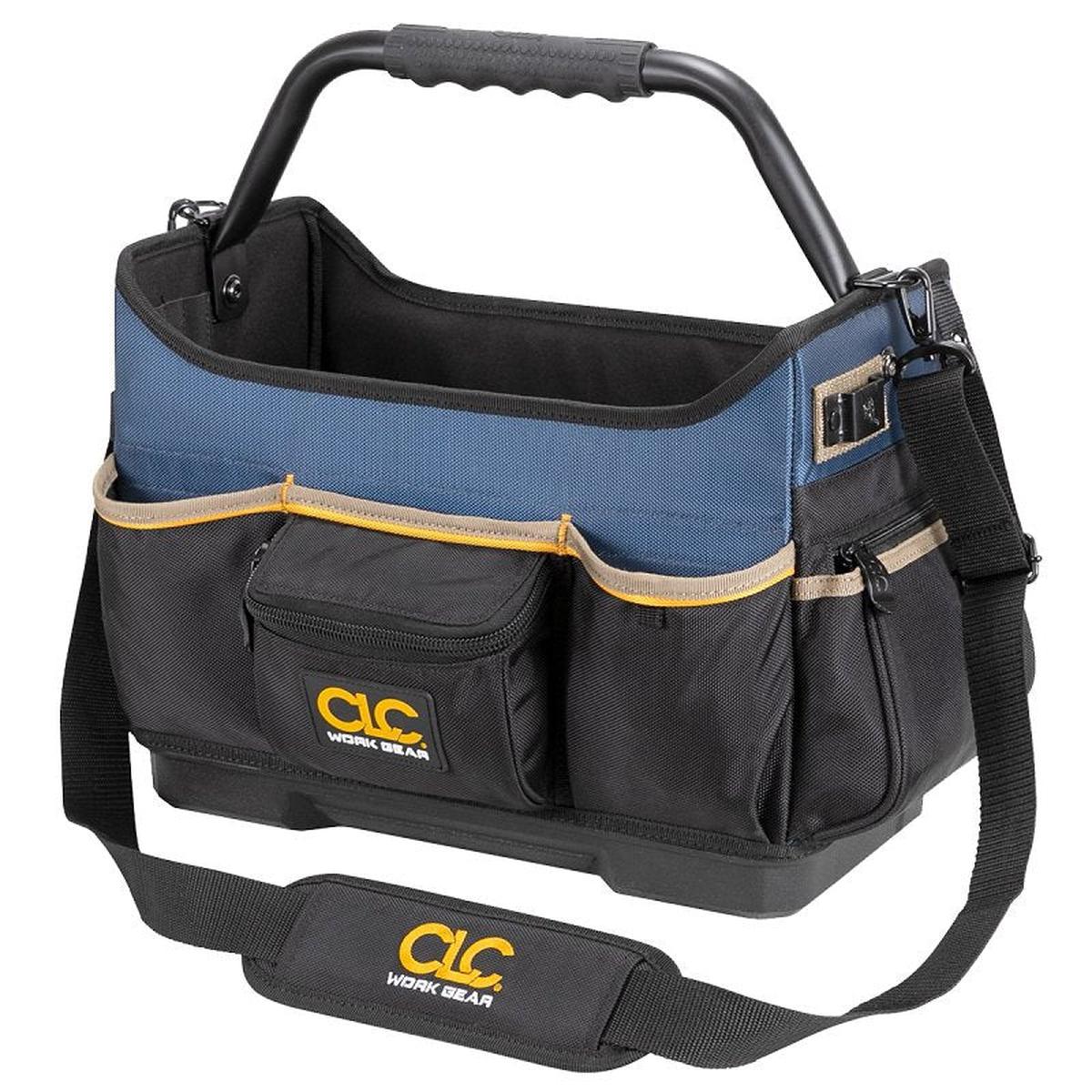 CLC TOOL WORKS PB1580 Molded-Base Open Top Tool Bag 15 in W 8 in D 12 in H 17-Pocket Polyester BlackBlue