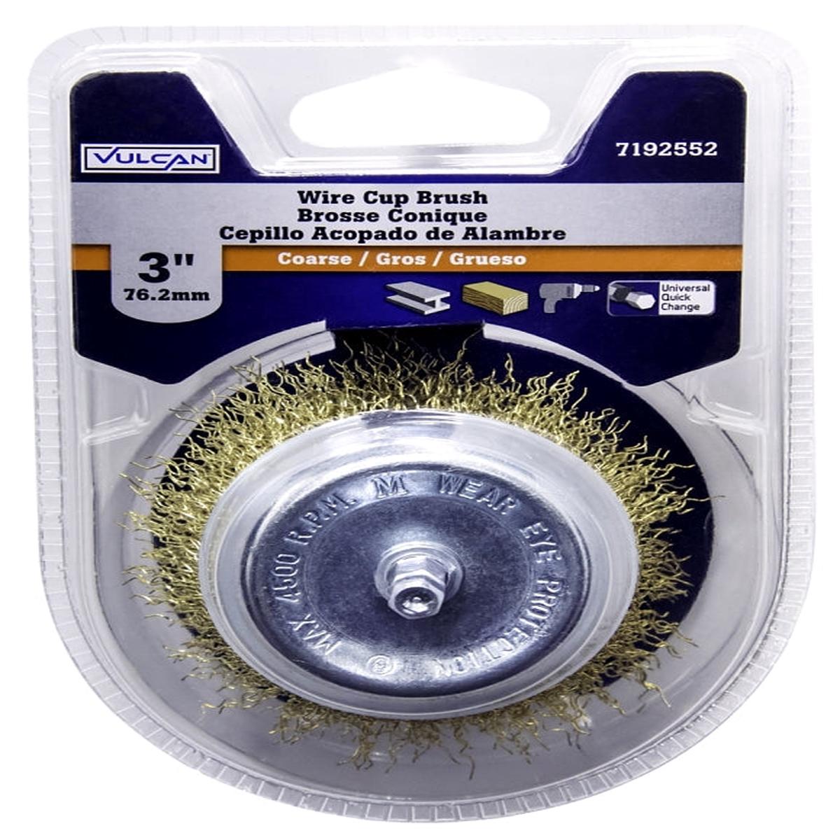 Vulcan 321231OR Wire Cup Brush 3 in Dia 14 in Quick Change Shank in ArborShank