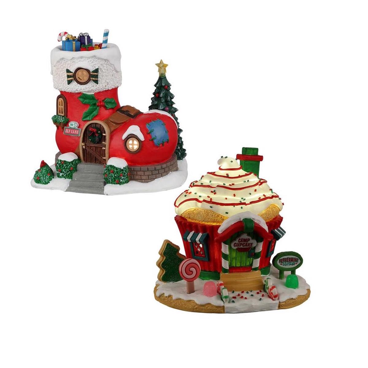 Lemax A4938 Elf Lane and Peppermint Cottage Christmas Village Resin