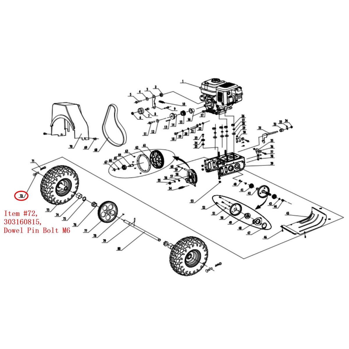 Snow Blower Parts - Dowel Pin Bolt M6 Stock 303160815
