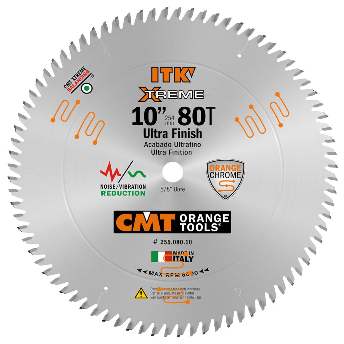 CMT Orange ITK Ultra Finish Cross Cut Saw Blade 10 x T80 40 ATB with 58-Inch Bore (0098 Thin Kerf)