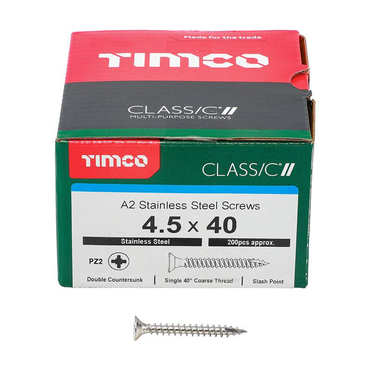 TIMCO Classic Multi-Purpose Countersunk A2 Stainless Steel Woodcrews 8211 45 x 40