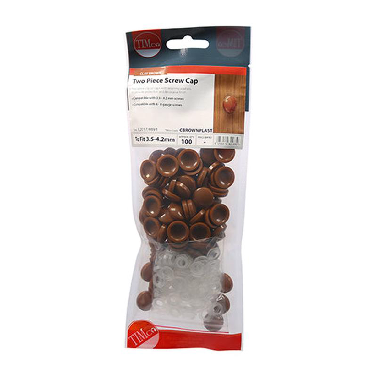 TIMCO Two Piece Screw Caps Clay Brown 8211 To fit 35 to 42 Screw
