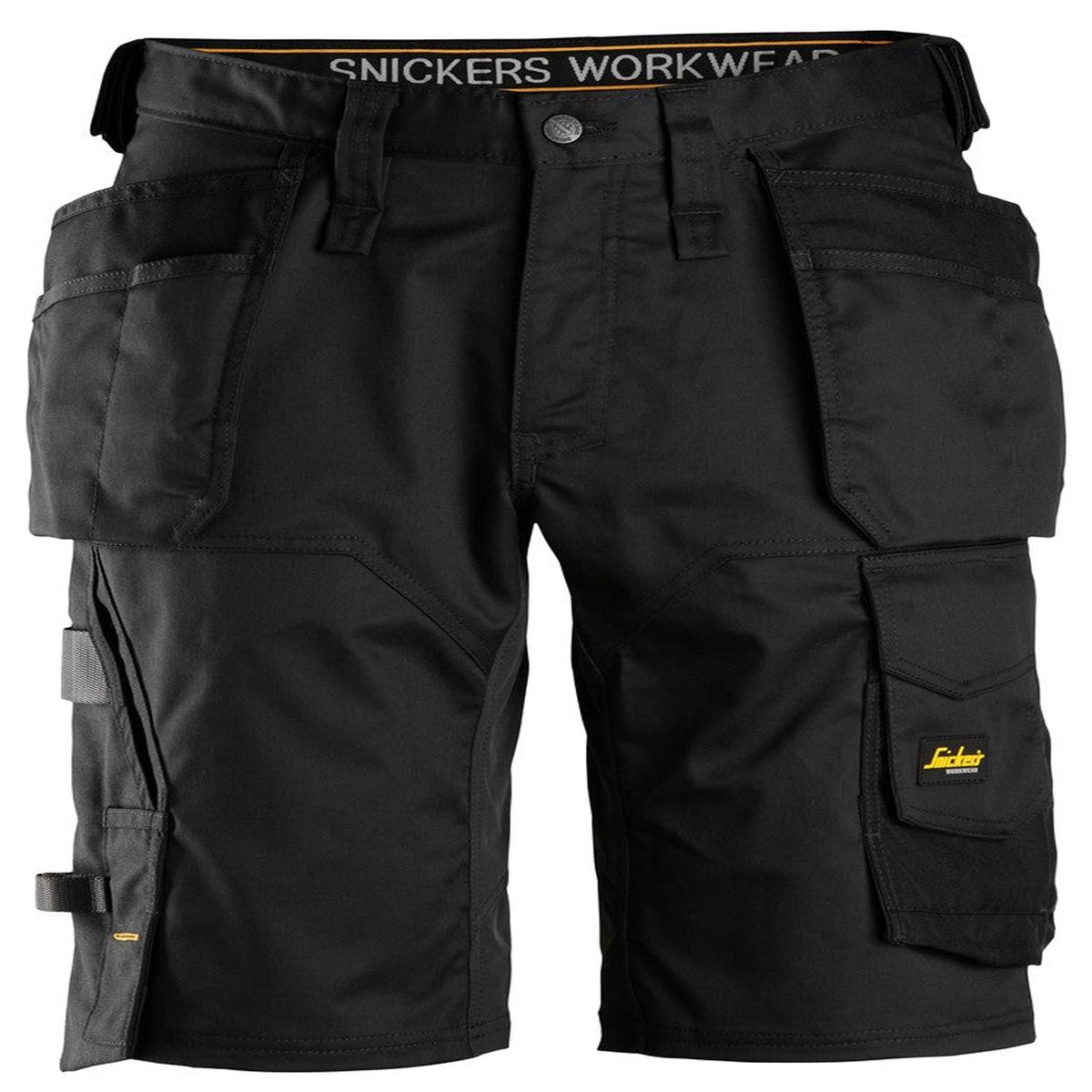 Snickers Black AllroundWork Stretch Loose Fit Work Shorts Holster Pockets (6151)