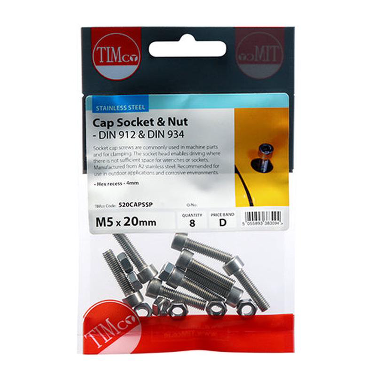 TIMCO Cap Socket Screws DIN912 A2 Stainless Steel 8211 M5 x 20