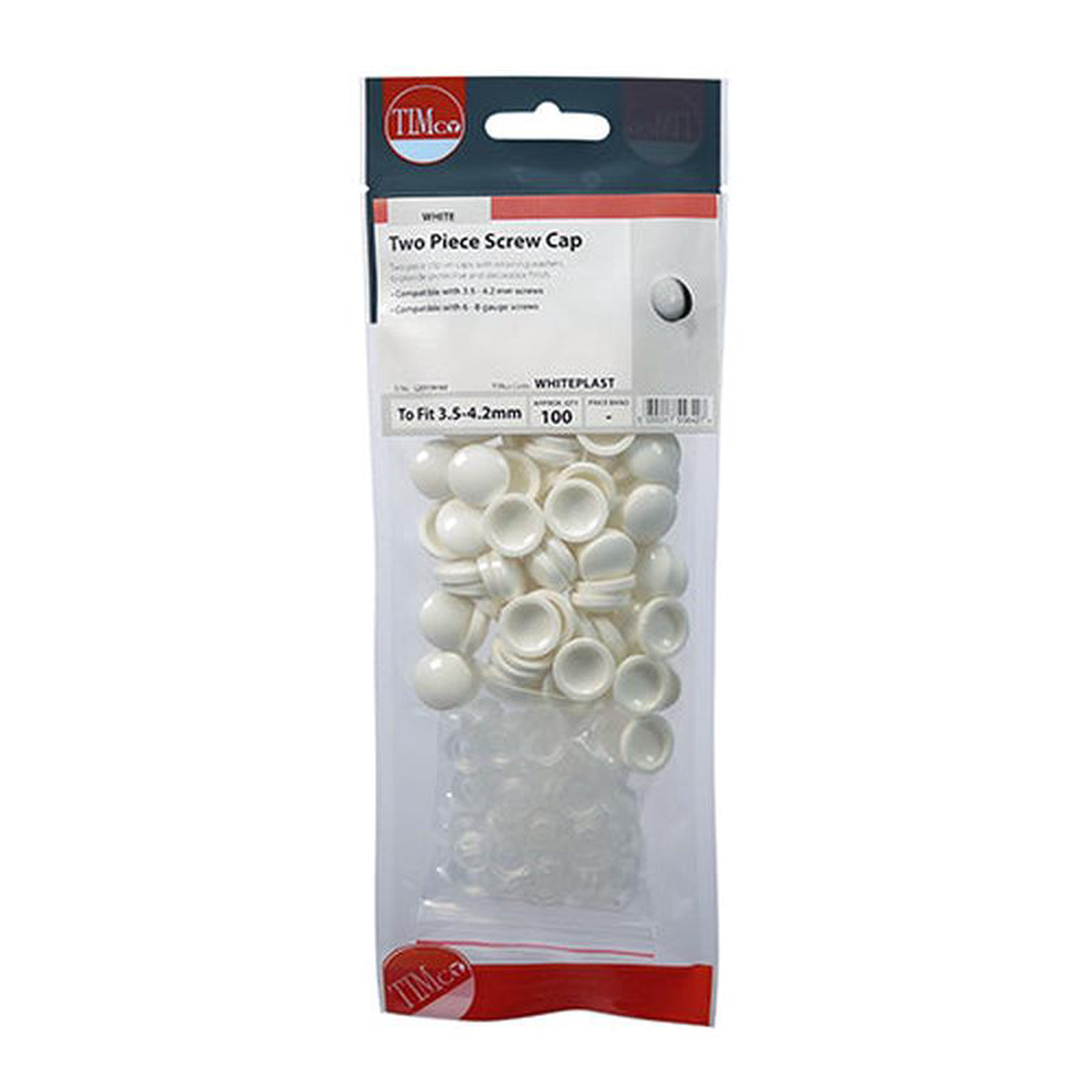 TIMCO Two Piece Screw Caps White 8211 To fit 35 to 42 Screw