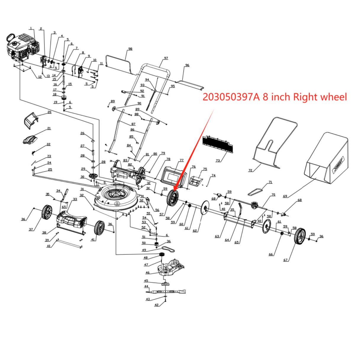 Lawn Mower Parts – 8-inch Self-Propelled Right wheel Stock 203050397A