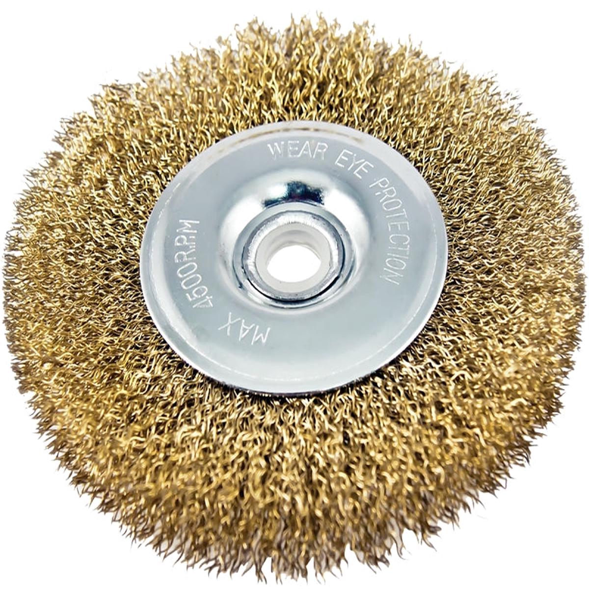 Vulcan 322551OR Wire Wheel Brush with Hole 4 in Dia 58 in Arbor Hole 12 in Adapter Ring ArborShank