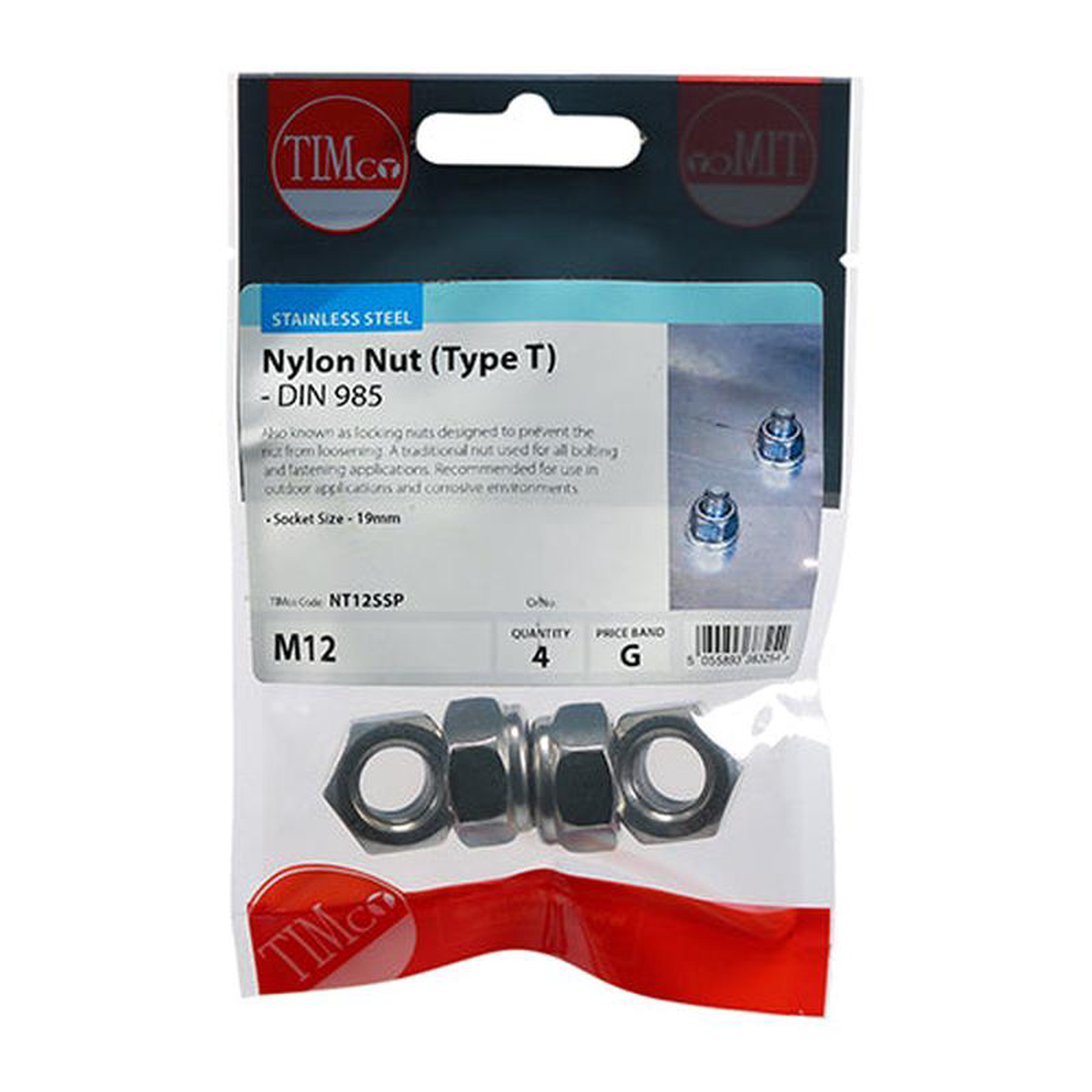 TIMCO Nylon Insert Nuts Type T DIN985 A2 Stainless Steel 8211 M12