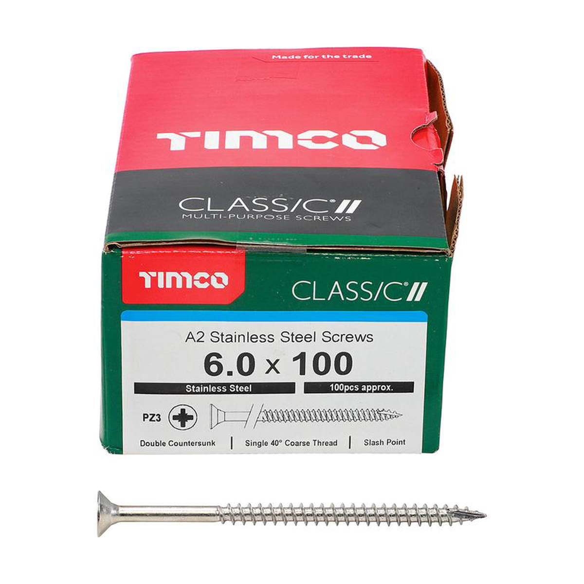 TIMCO Classic Multi-Purpose Countersunk A2 Stainless Steel Woodcrews 8211 60 x 100