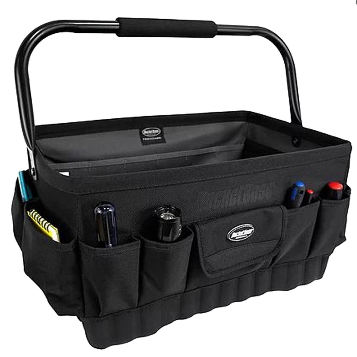 Bucket Boss Professional Series 74018 Tool Tote 18 in W 12 in D 10-12 in H 21-Pocket Poly Fabric Black