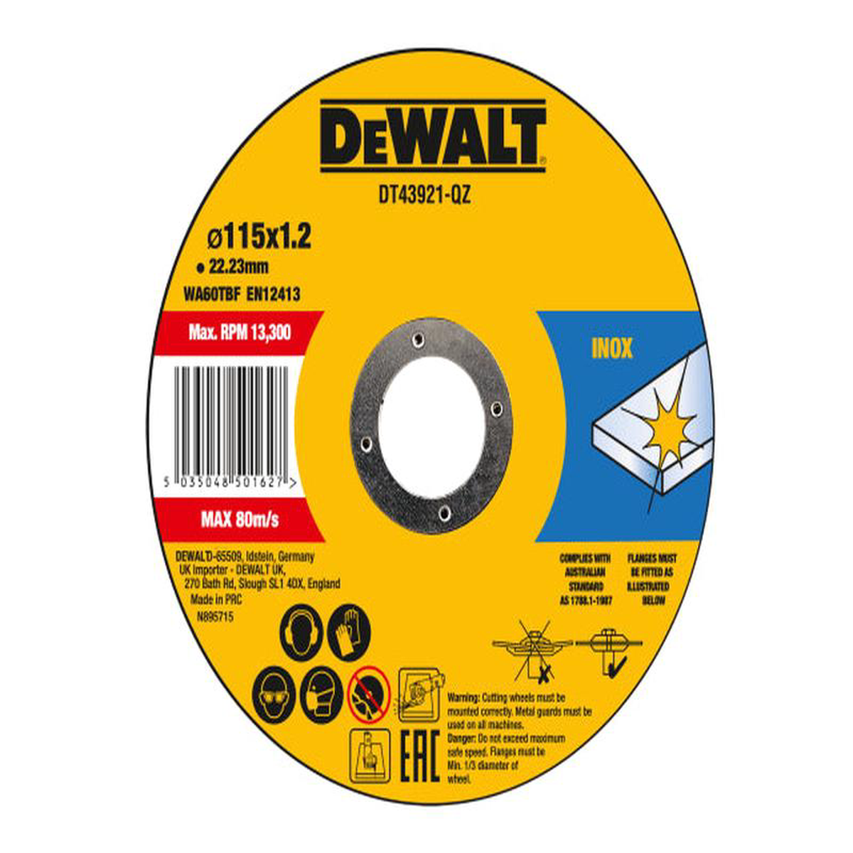 DT43921 Metal Cut Off Disc 115 x 12 x 2223mm (Pack 10)