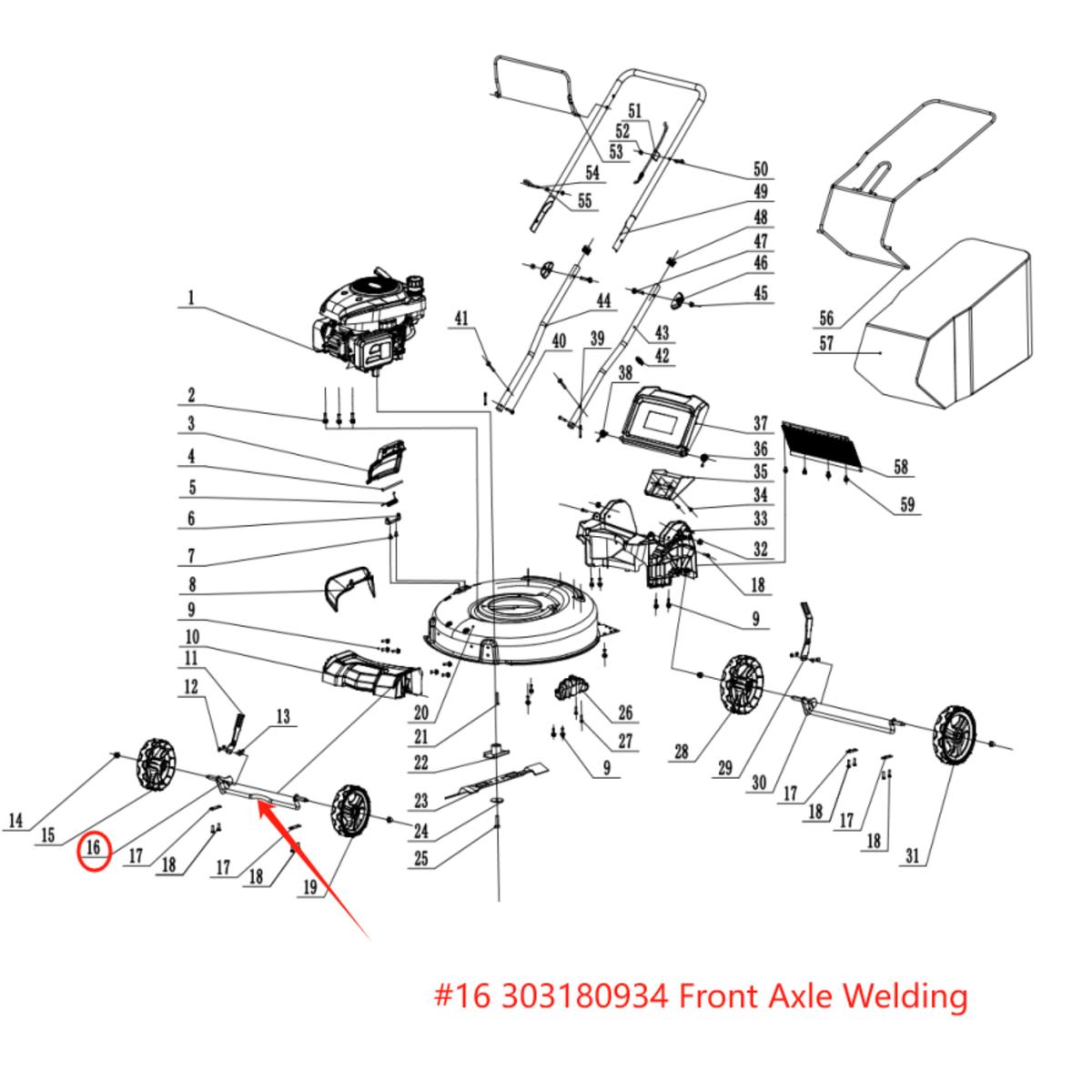 PowerSmart Lawn Mower Parts - Front axle seaming Stock 303180934