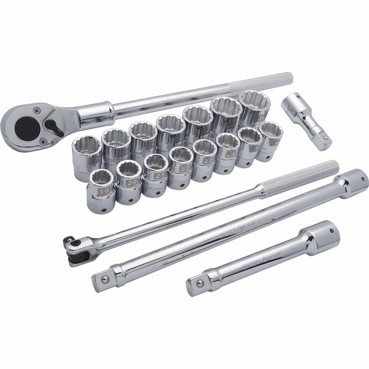 34 Drive 20pc 12-Point Standard Metric Socket Set 19mm - 36mm