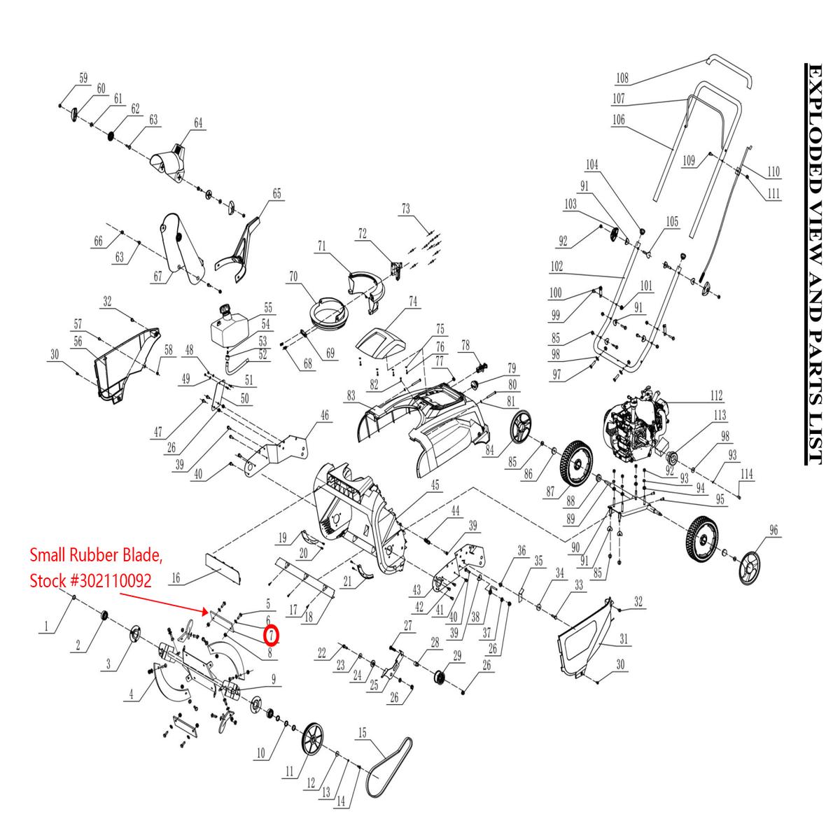 Snow Blower Parts - Small Rubber Blade Stock 302110092