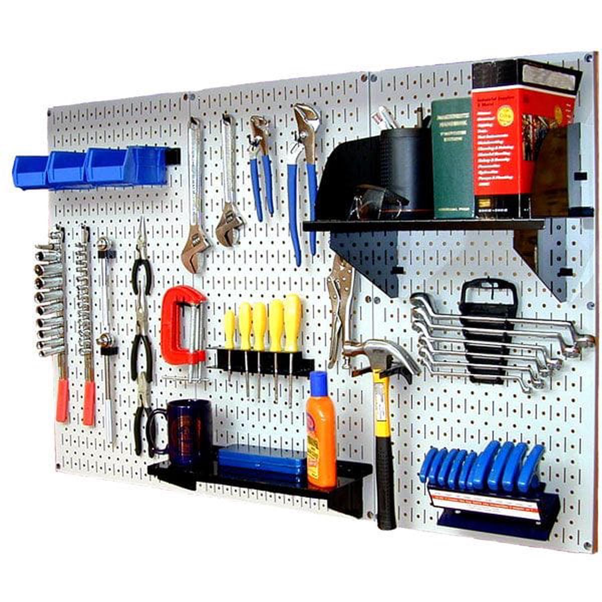 Steel Pegboard Standard Workbench Kit - White with Black Accessories - 4 Coverage