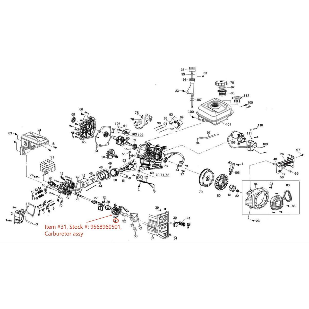 Snow Blower Parts - Carburetor assy Stock 9568960501