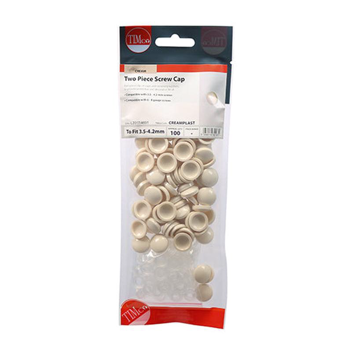 TIMCO Two Piece Screw Caps Cream 8211 To Fit 35 to 42 Screw