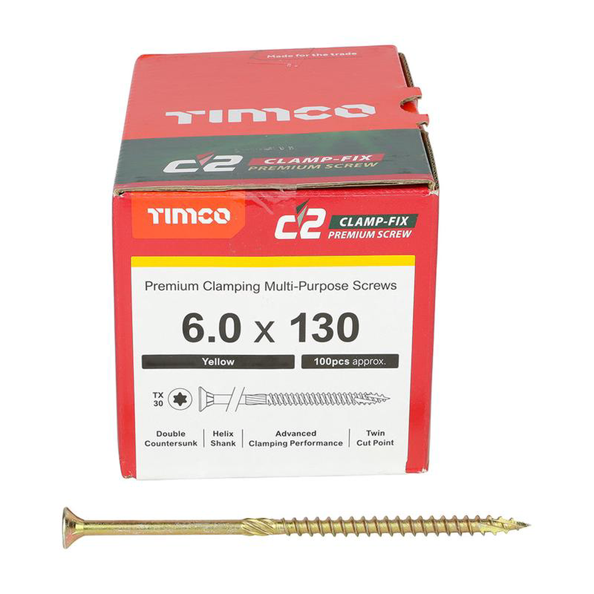 TIMCO C2 Clamp-Fix Multi-Purpose Premium Countersunk Gold Woodscrews 8211 60 x 130