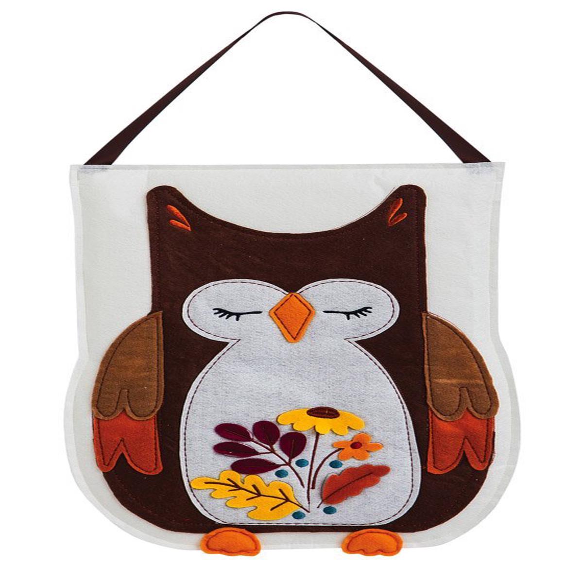 Evergreen 2DHF1002 Autumn Owl Felt Door Decor Brown 13-34 L