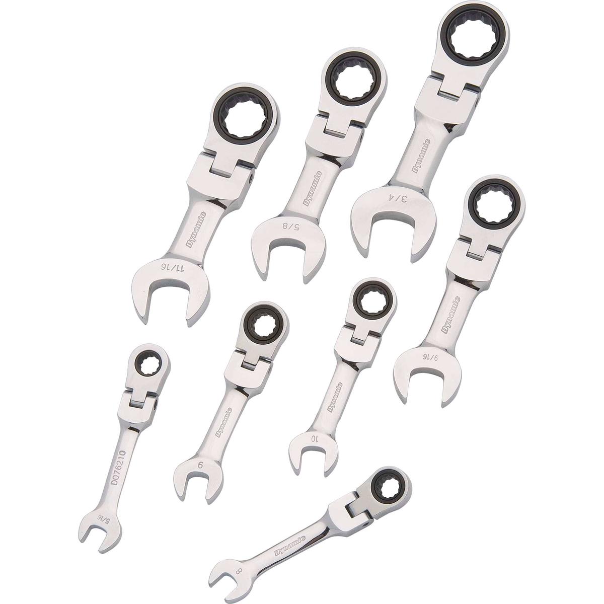 Ratcheting Wrench Set 8pc SAE Stubby Flex Head Combination 516 - 34