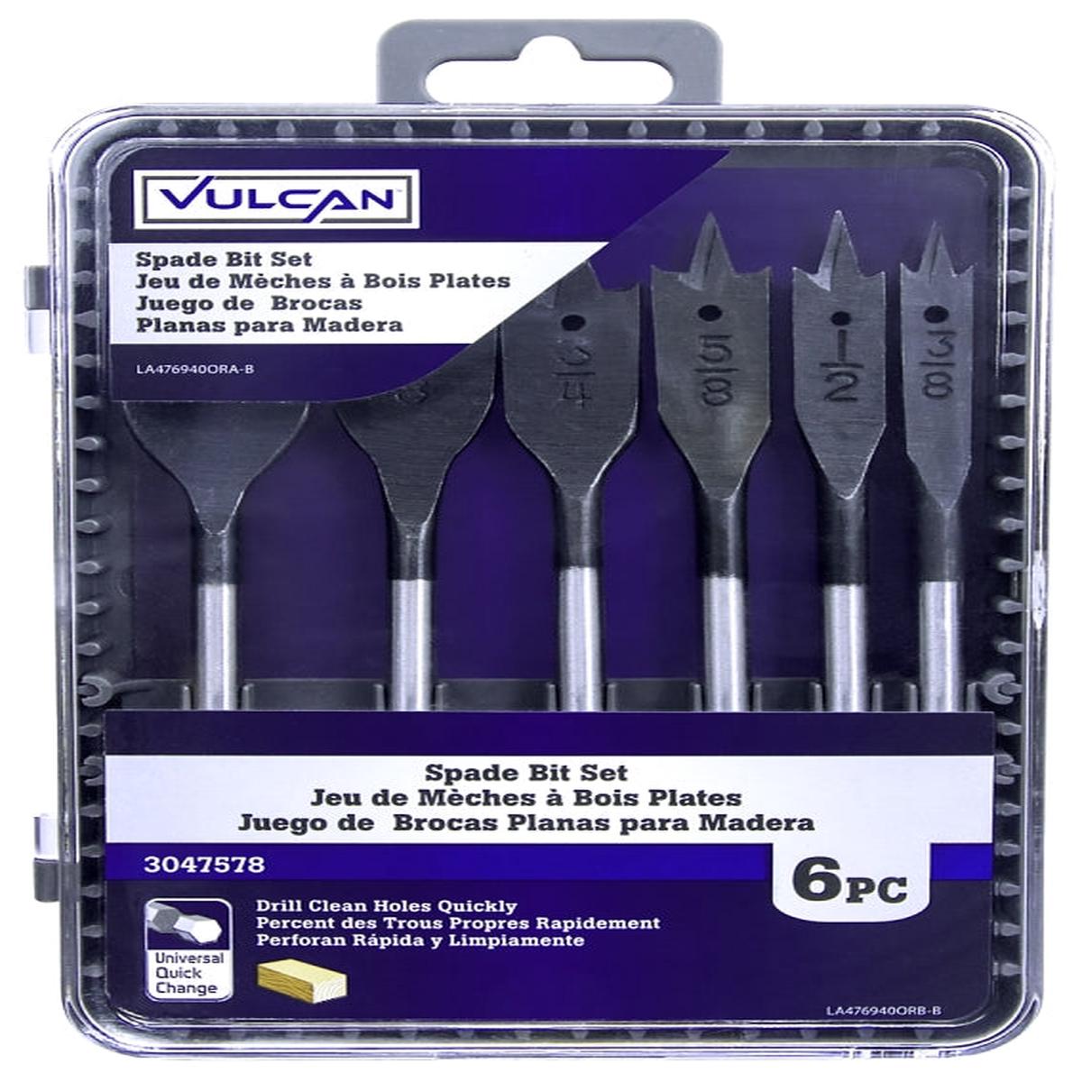 Vulcan 476940OR Wood Spade Drill Bit Set 6-Piece Steel Bright Metal