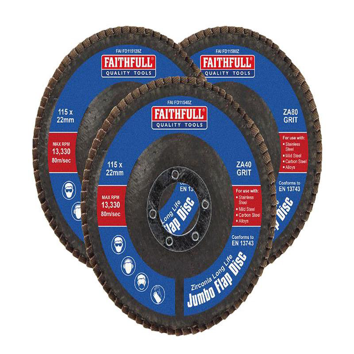 Zirconia Abrasive Jumbo Flap Disc 115 x 22mm Mixed Grit (3 Pack)