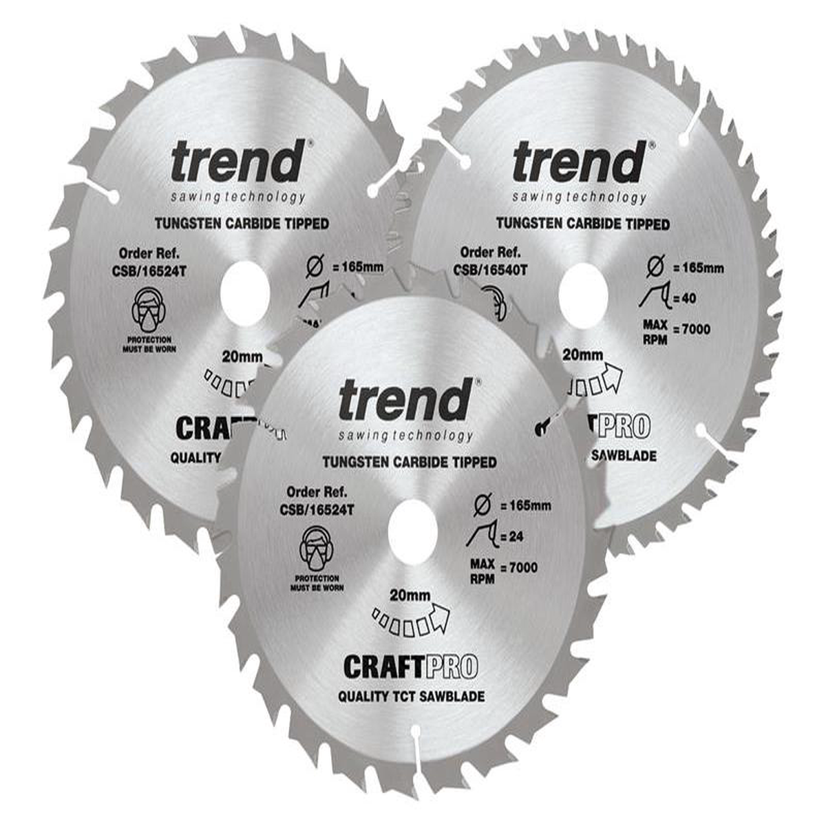CraftPro Cordless Saw Blade 165 x 20mm x 24T40T (Pack 3)