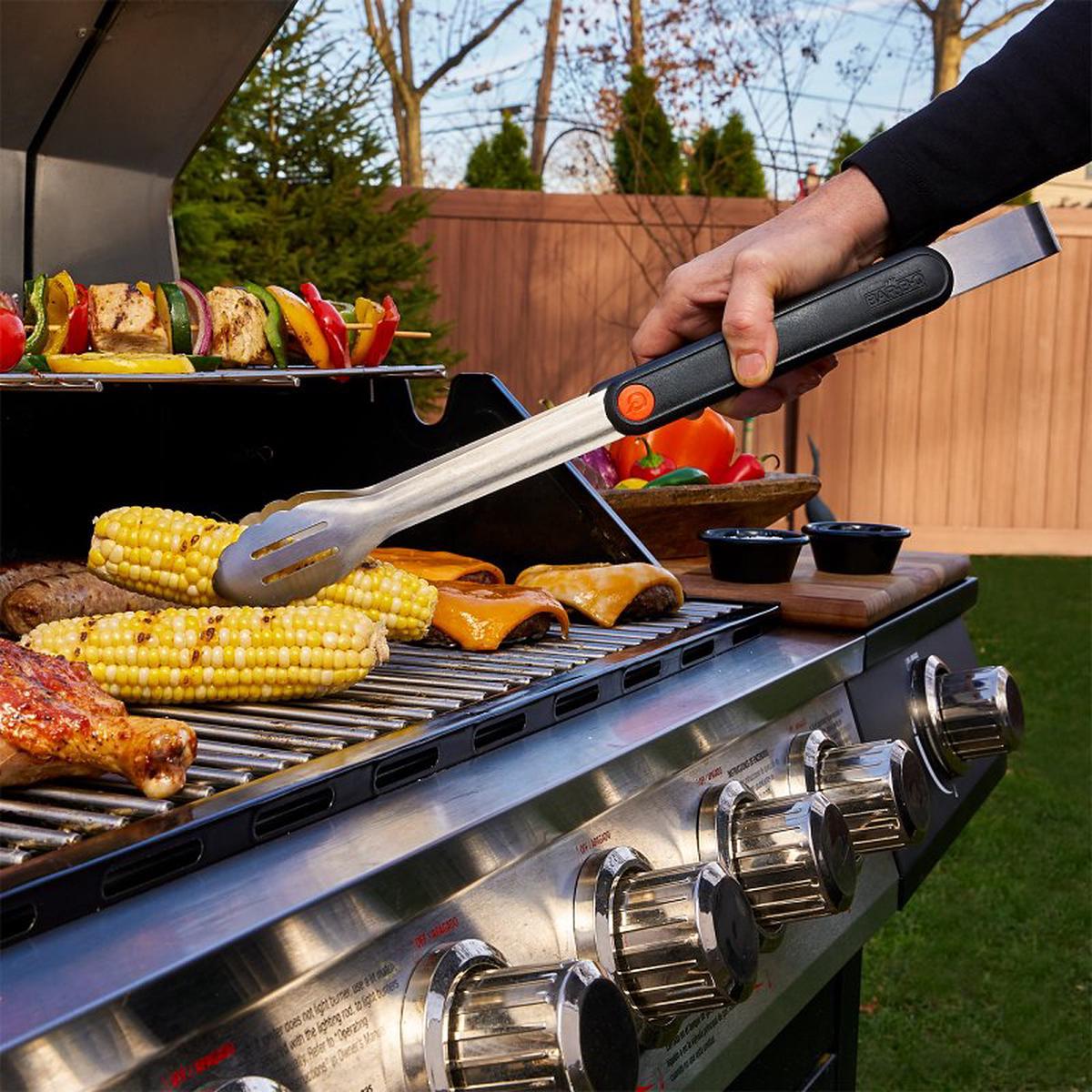 Mr BAR-B-Q 20162Y Locking Tongs Stainless Steel Blade Stainless Steel Plastic Handle Ergonomic Handle