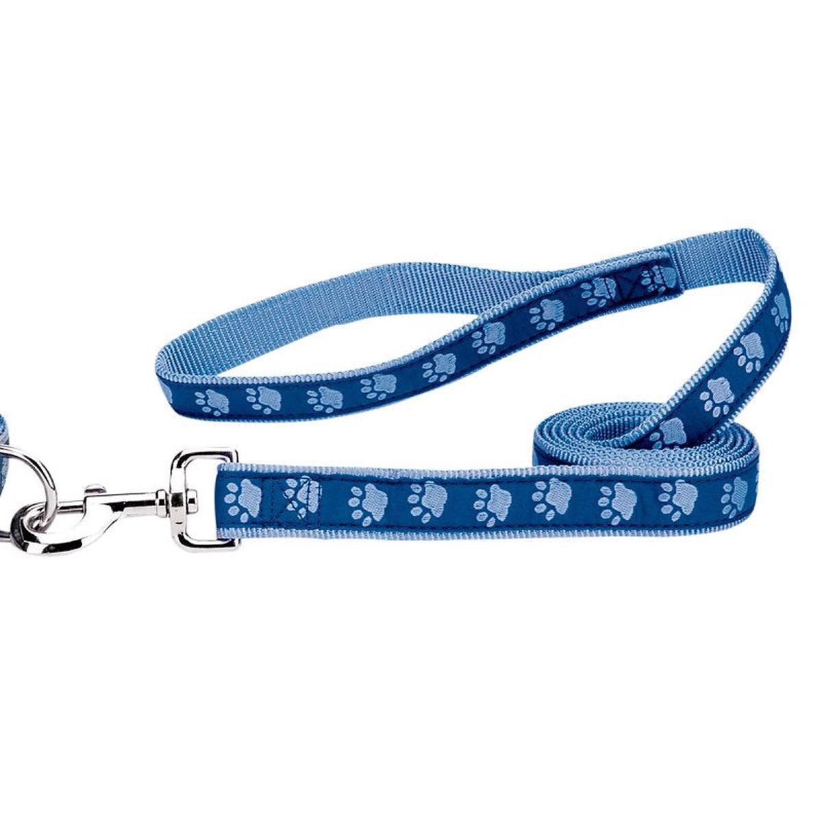 Casual Canine ZA8861 66 19 Two-Tone Pawprint Dog Lead 6 ft L 1 in W Nylon Line Blue Fastening Method Swivel Clip