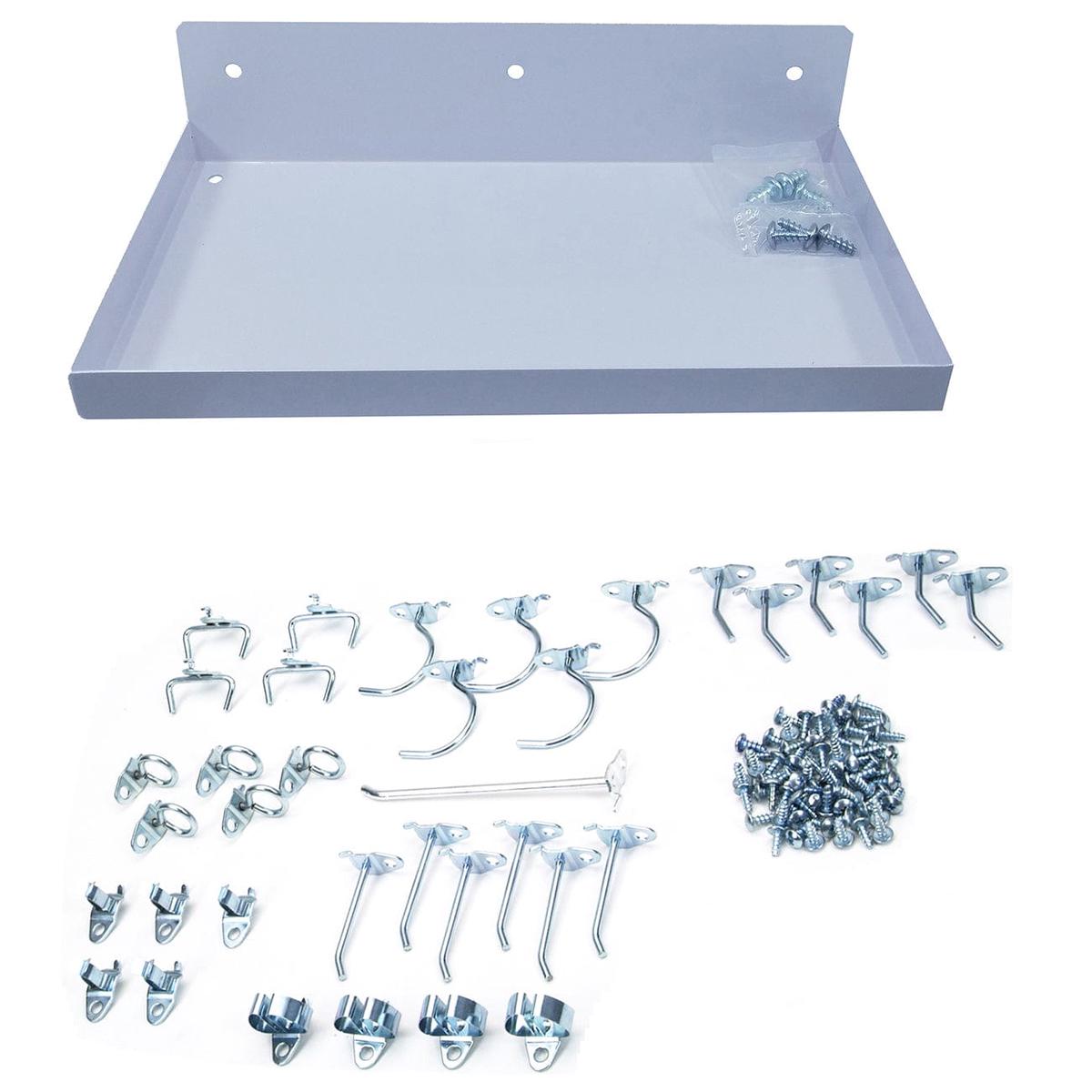 DuraHook 12W x 6D Locking Steel Pegboard Shelf with 36 pc Durahook Assortment - White