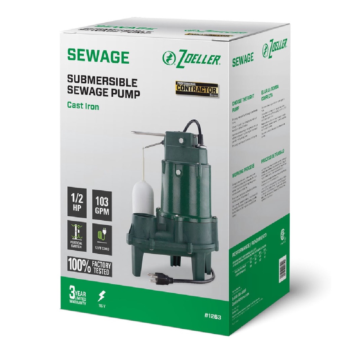 Zoeller 1263-1000 Submersible Sewage Pump Cast Iron