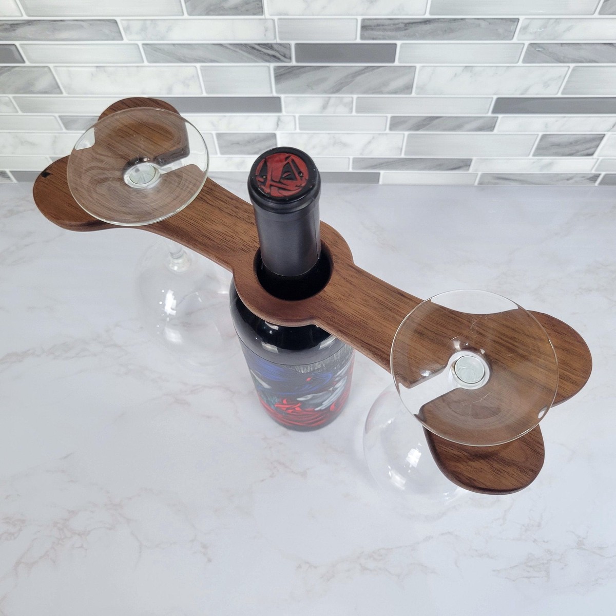 Dog Bone Wine Caddy Black Walnut