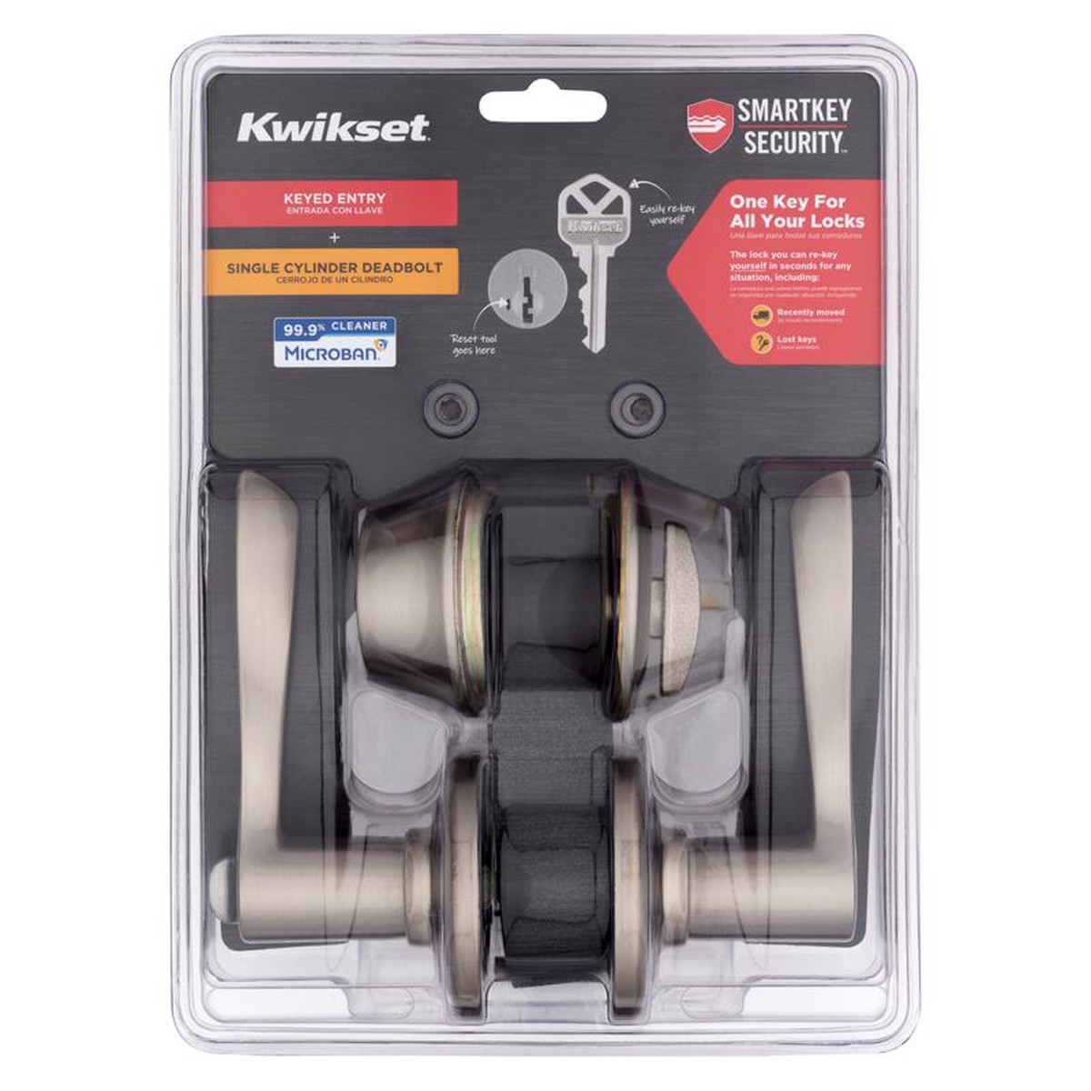 Kwikset 96900-420 SmartKey Security Lever and Single Cylinder Deadbolt Satin Nickel