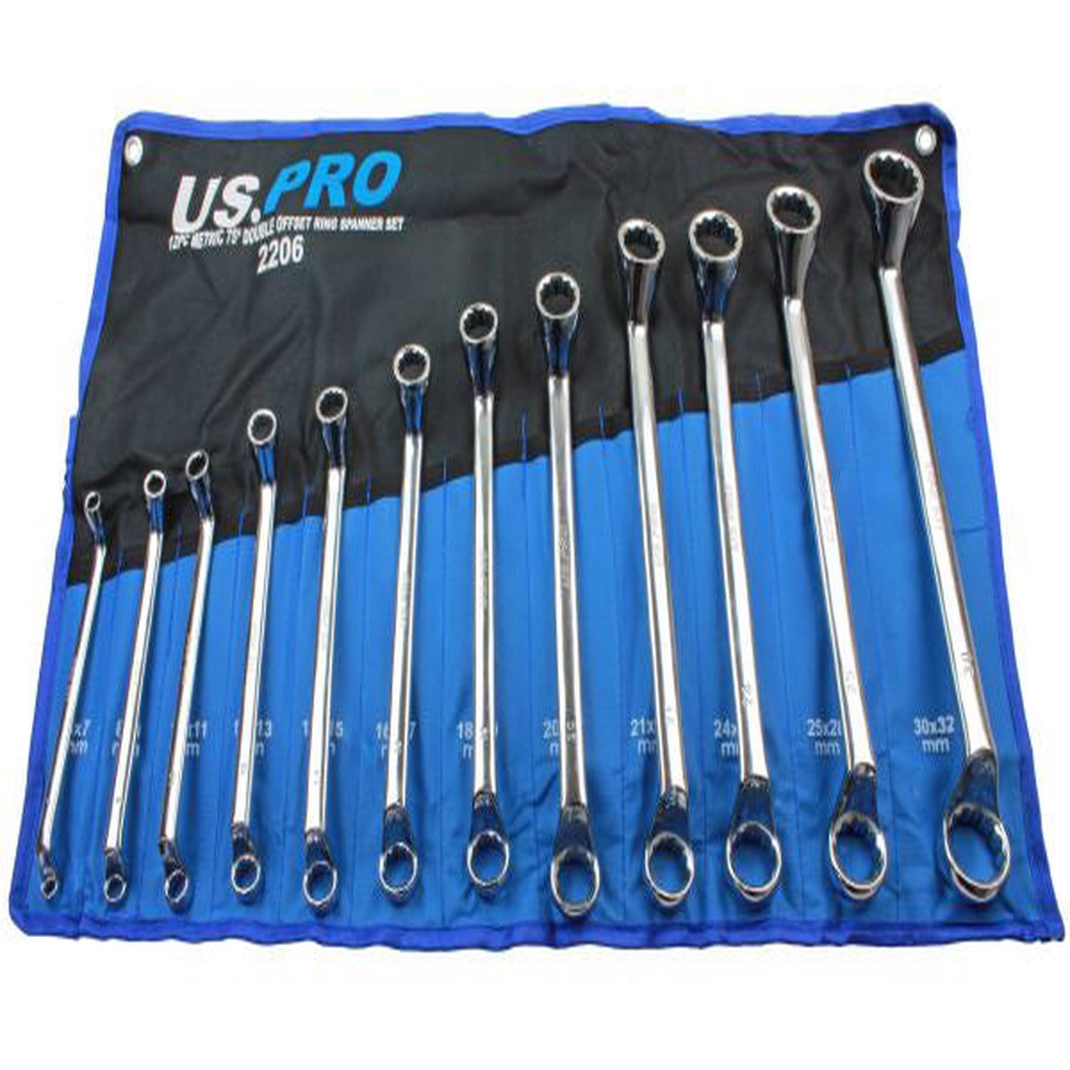 US PRO 3526 12pc Metric 75Deg Double Offset Ring Spanner Set