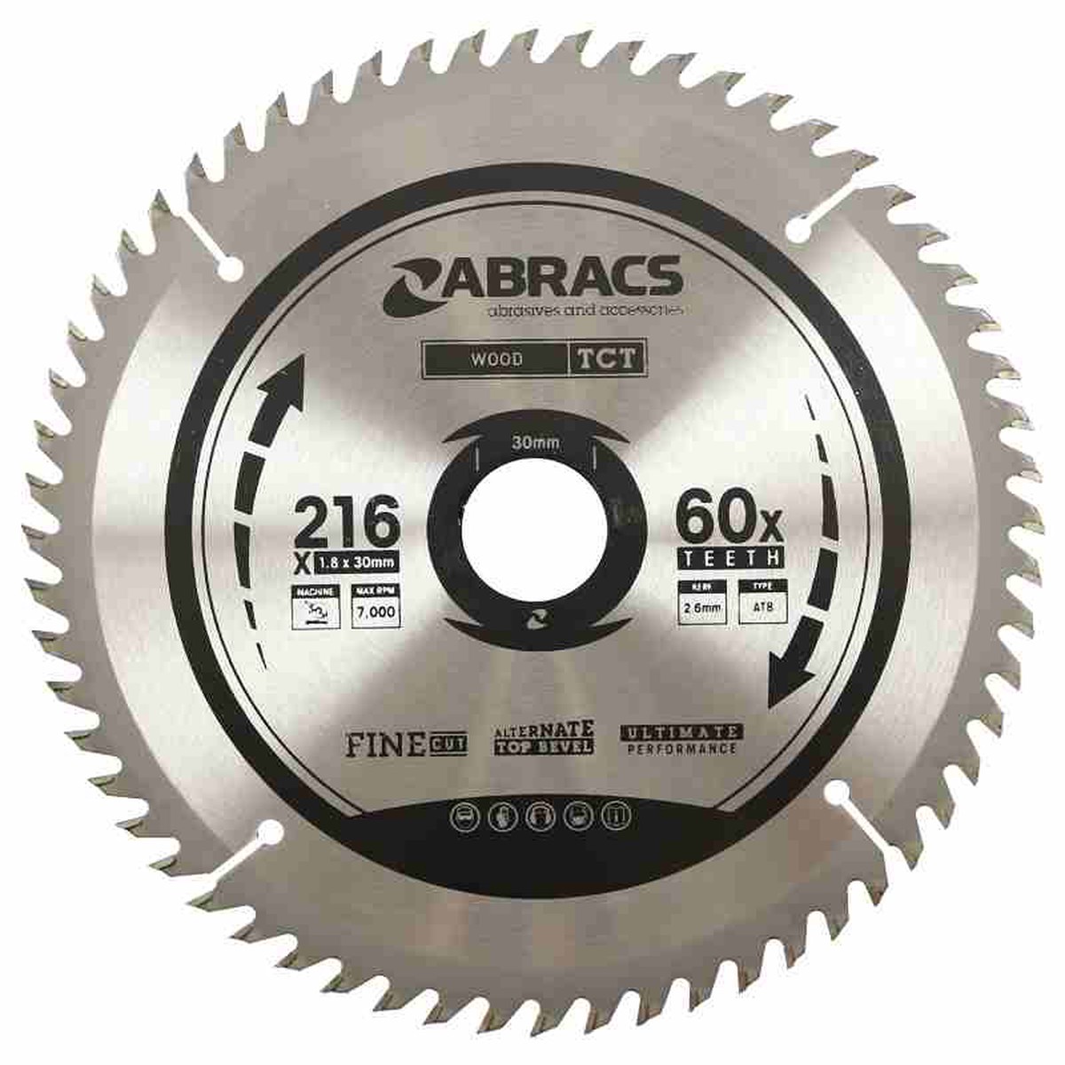Abracs TCT Blade 216mm X 30mm X 60 Tooth Wood