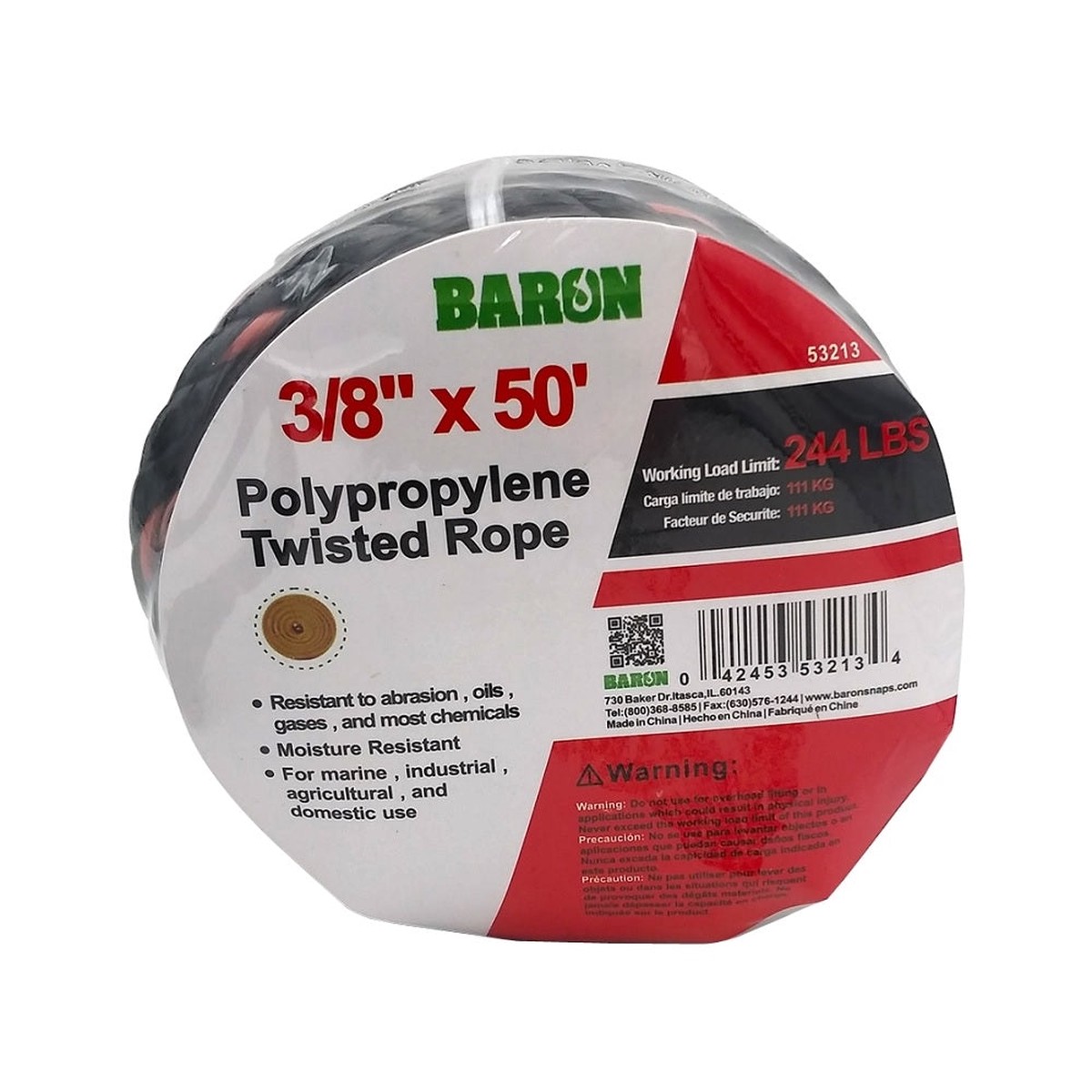 Baron 53213 Twisted Truck Rope BlackOrange 38 inch x 50 Feet