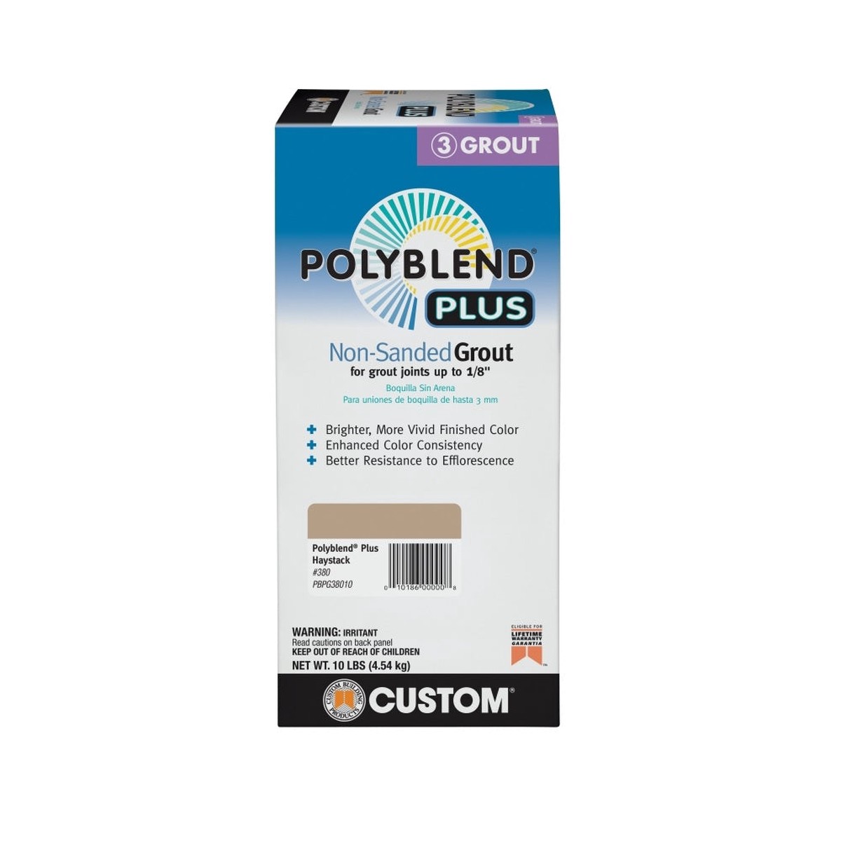 Custom Building Products PBPG38010 Polyblend Non-Sanded Grout Haystack 10 lb