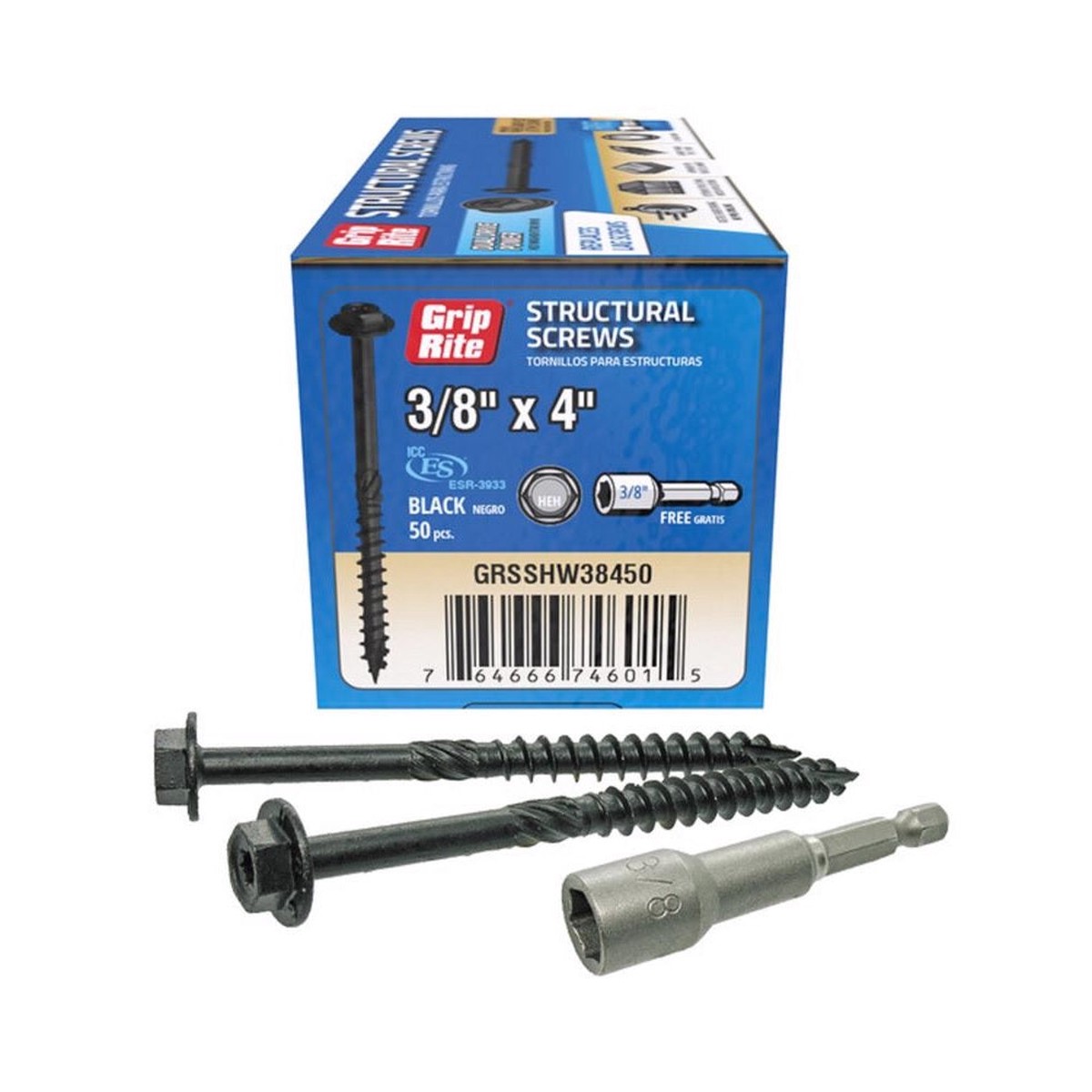 Grip-Rite GRSSHW38450 Hex Washer Head Structural Screws 4 Inch