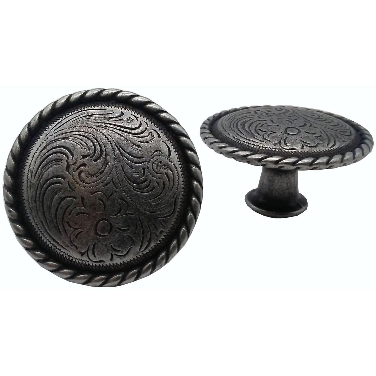 Engraved Flower Knob Pewter Oxide