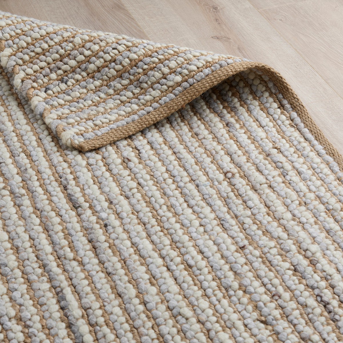Petton Hand Woven Jute Wool Rug - Natural Cream