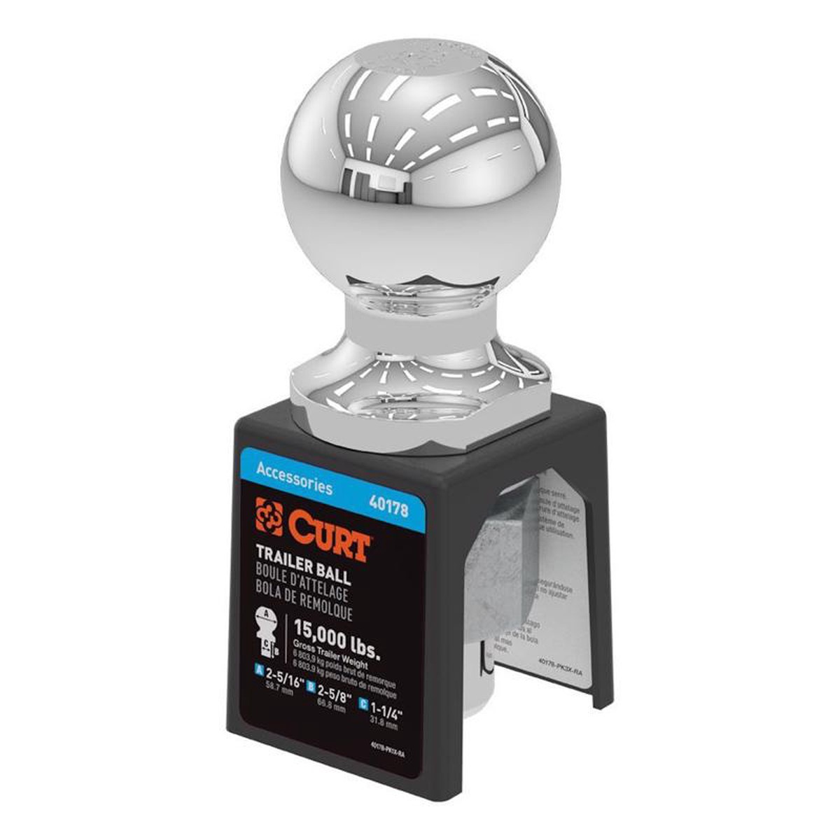 Curt 40178 Trailer Hitch Ball Chrome Forged Steel