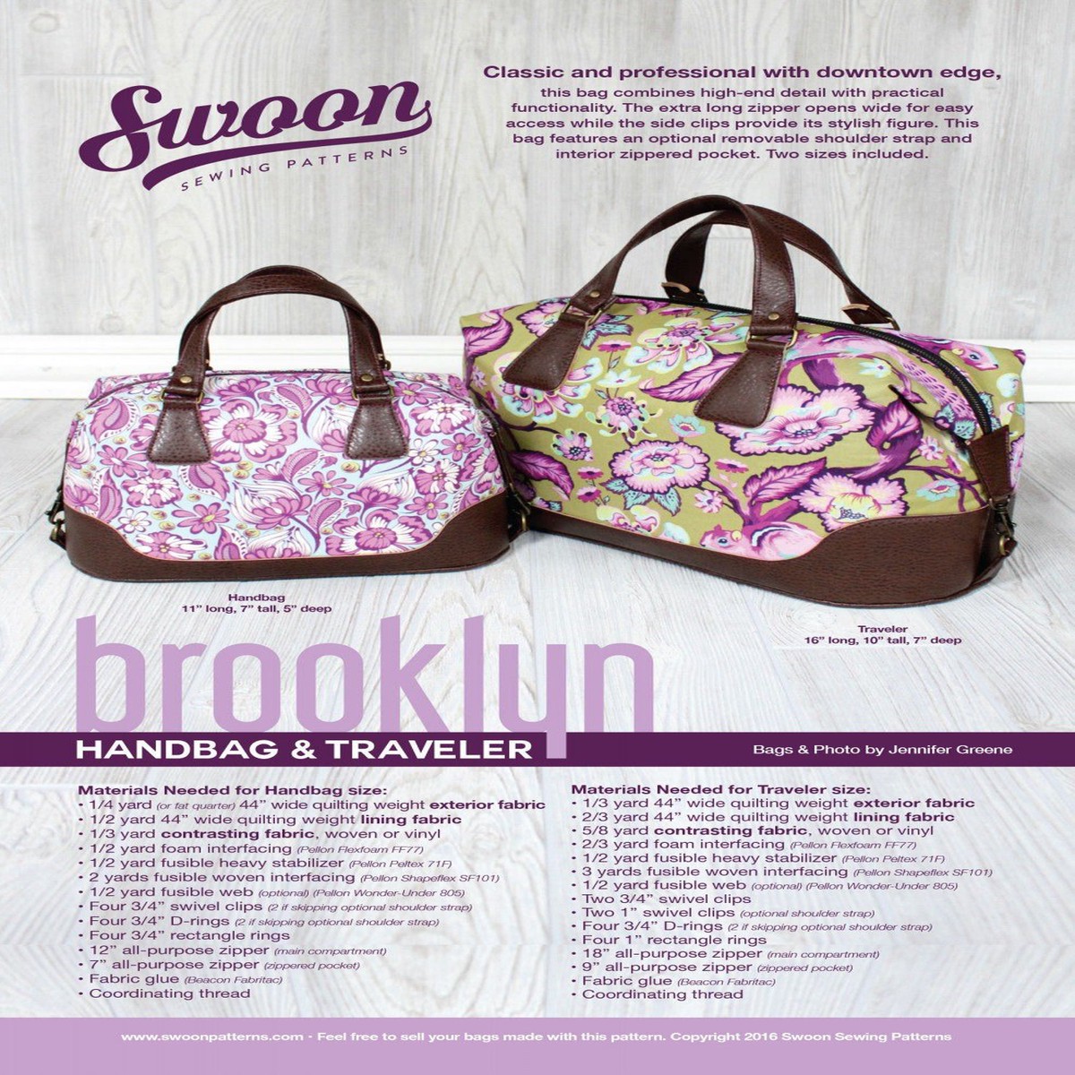 Brooklyn Handbag Traveler by Swoon Sewing Patterns (Printed Paper Pattern)