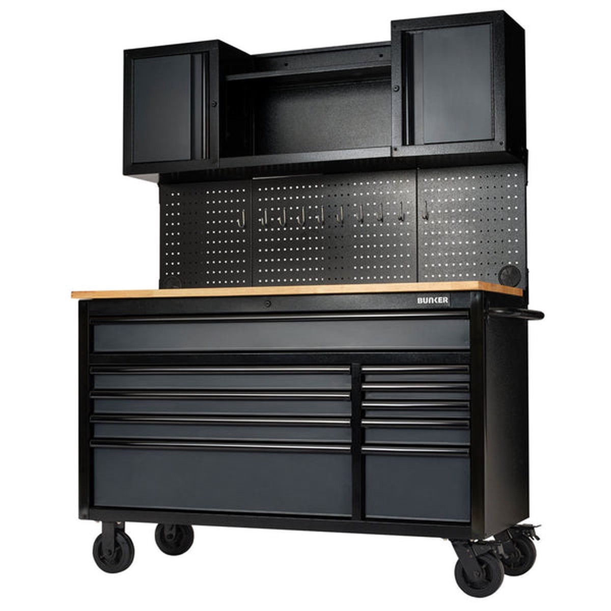 Draper 08242 bunker 10 drawer roller workstation with workbench 56 grey