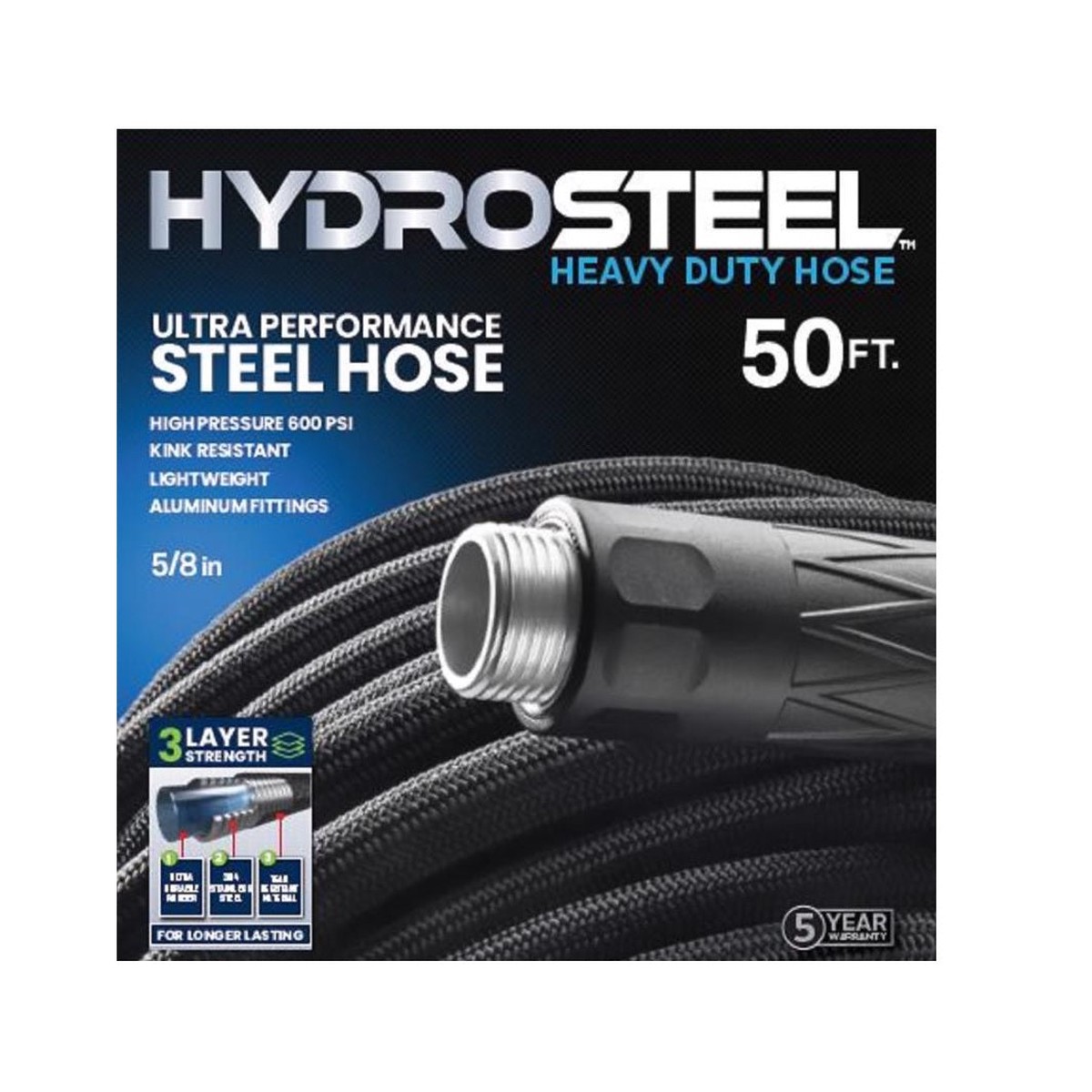 Hydrosteel 8589 Heavy Duty Garden Hose Stainless Steel 50 Feet