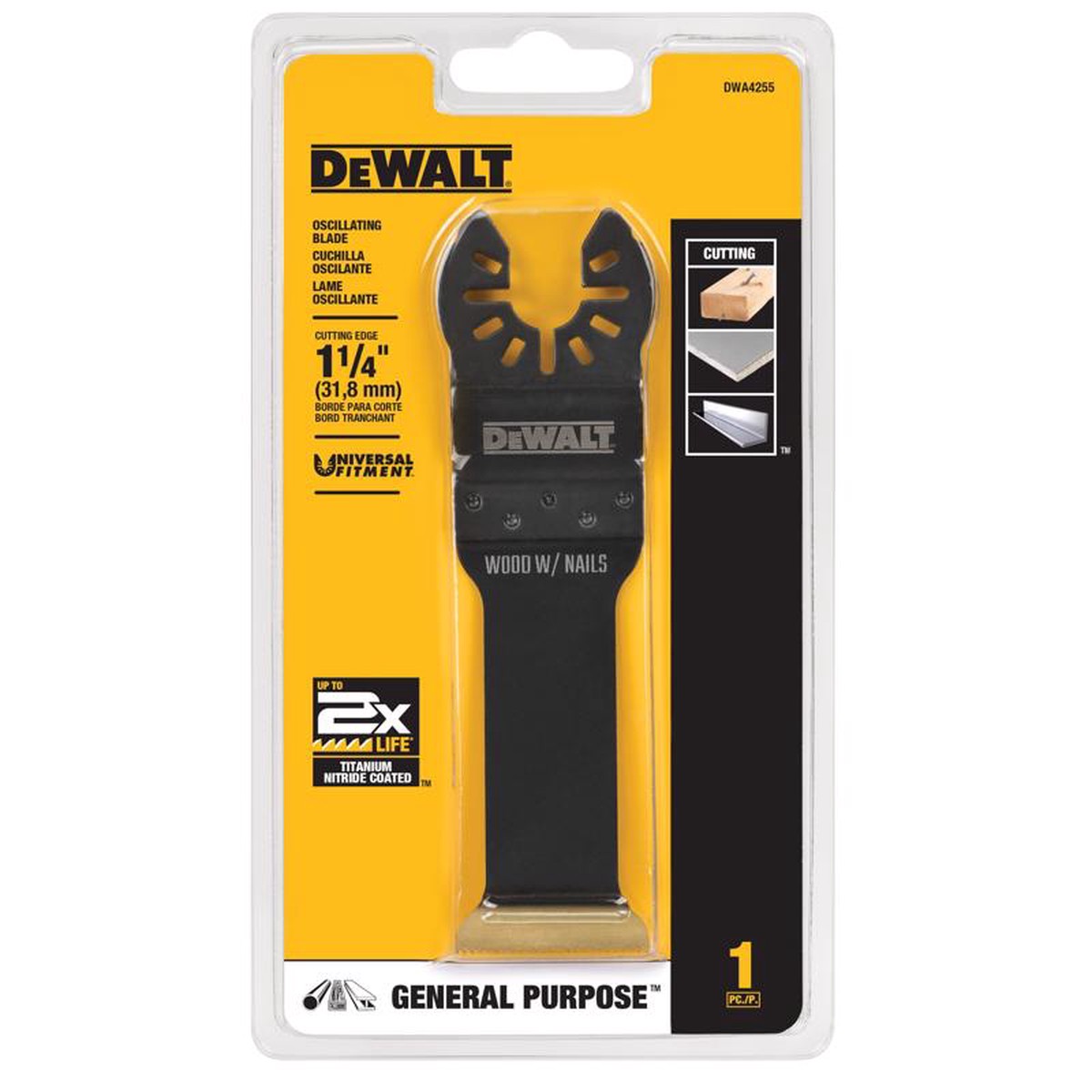 DeWalt Universal Fitment 1-14 in W Titanium Long Wood and Metal Oscillating Blade 1 pk