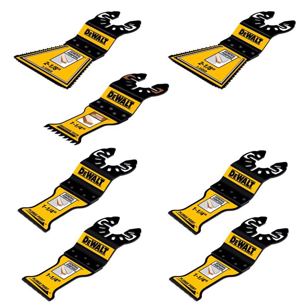 DeWalt 2-18 in W Bi-Metal 3-SidedPlungePointPrecision Teeth Oscillating Blade Set 7 pc