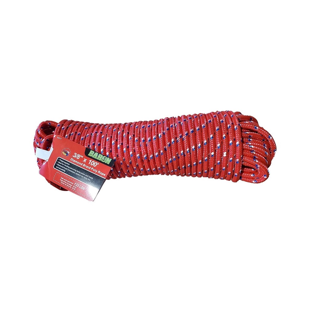 Baron 52217 Braided Polypropylene Rope 38 Inch x 100 Feet Assorted