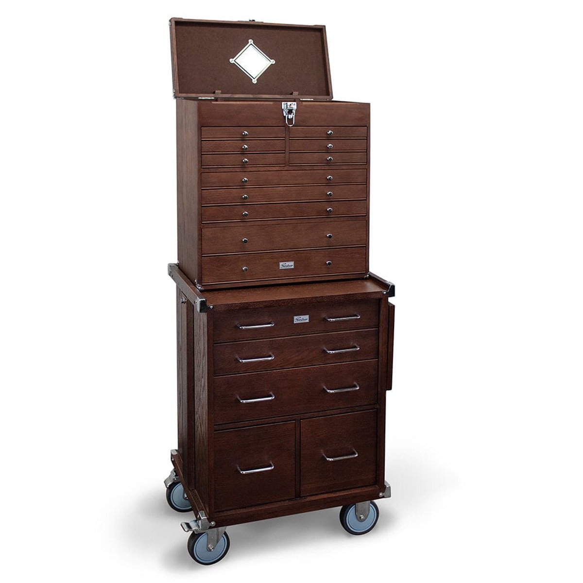 16-Drawer 2 Piece Hobby Roller Set - Dark Oak