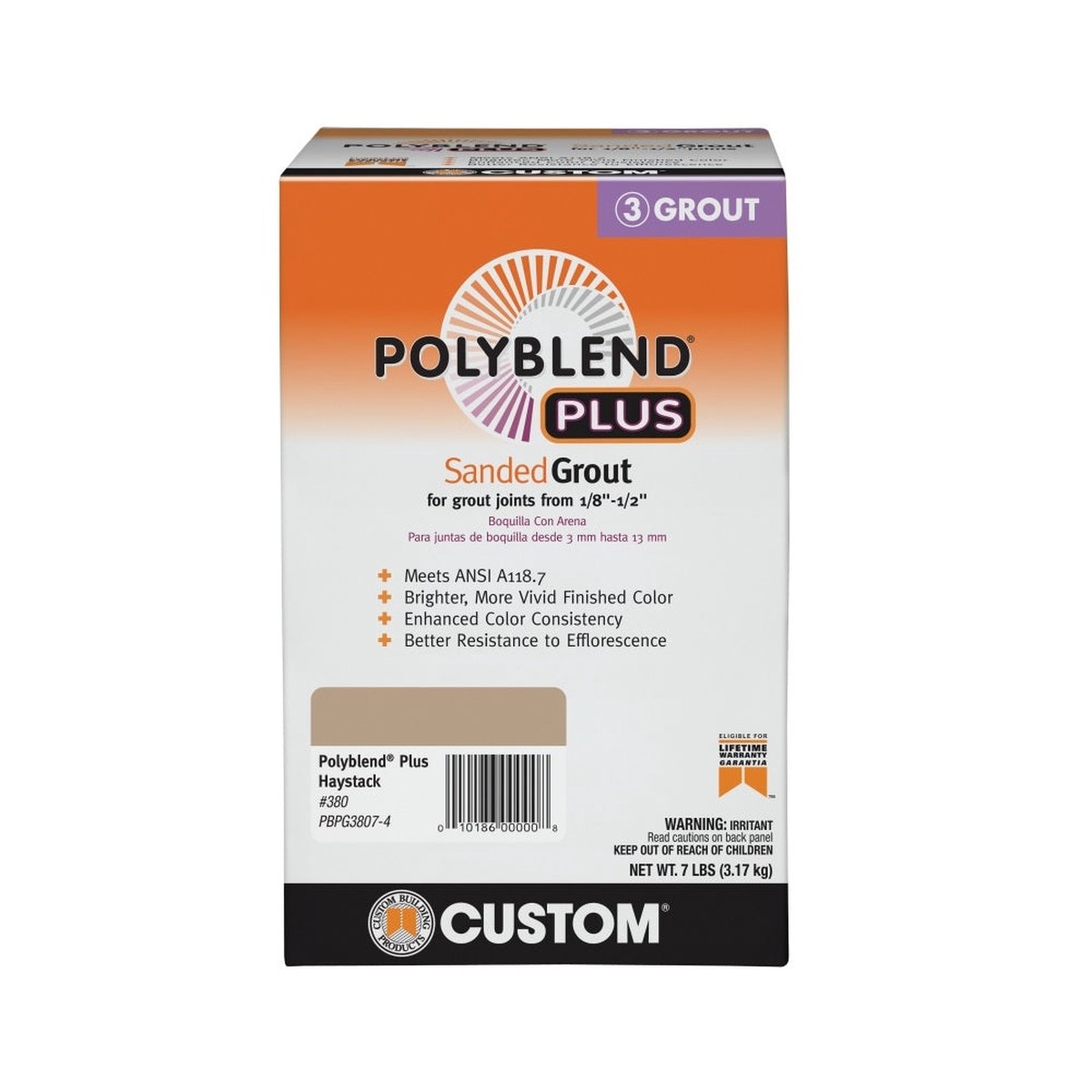 Custom PBPG3807-4 Polyblend Sanded Grout Haystack 7 lb
